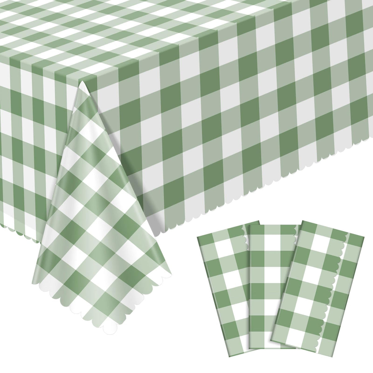 3Pack Light Khaki Gingham Tablecloths, Khaki and White Checkered Tablecloth
