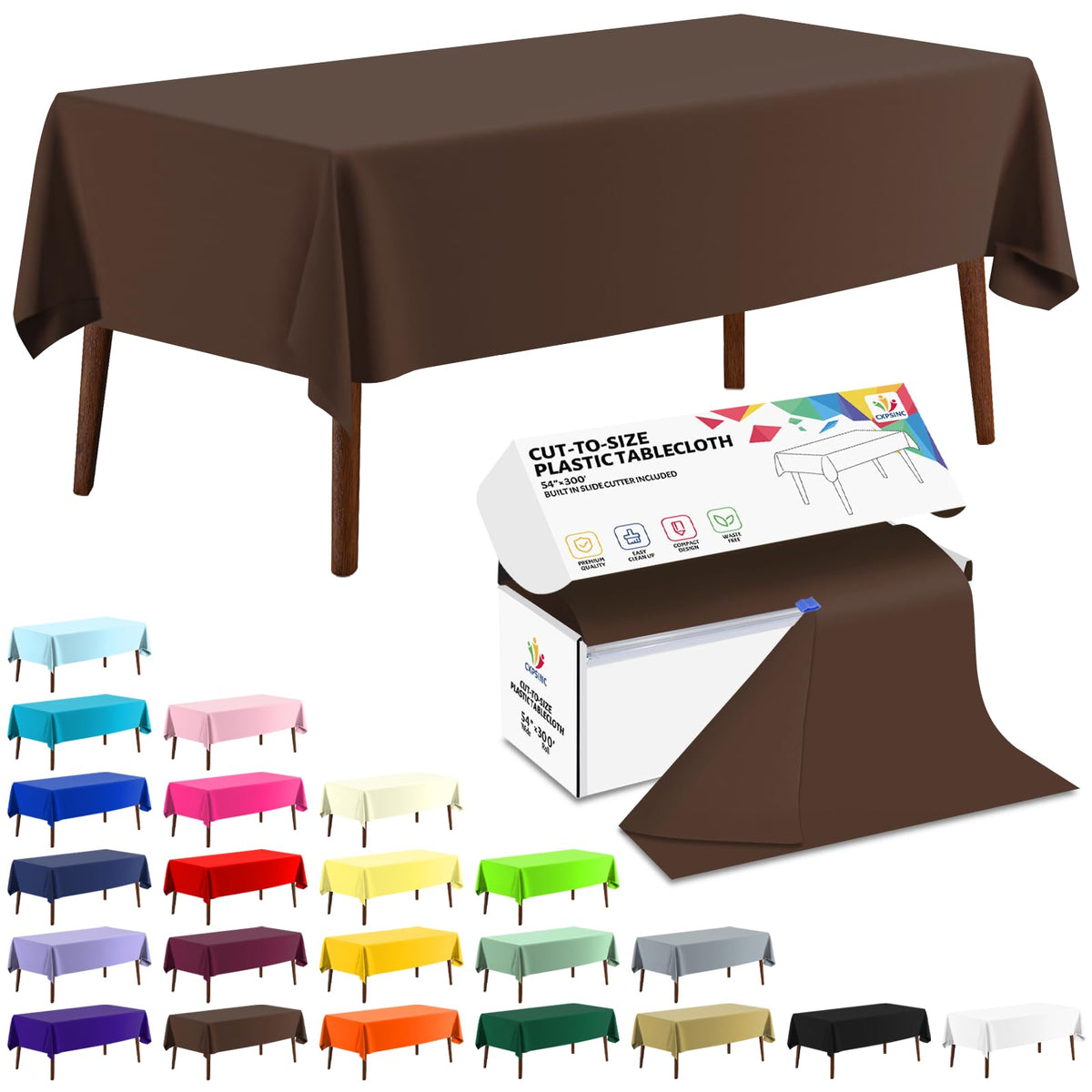 CXPSINC White Plastic Table Cloth Disposable Tablecloth Roll 54 Inch X 300 Feet Plastic Table Cover Roll with Slide Cutter for Picnics, Parties, Banquet, Birthdays, Weddings