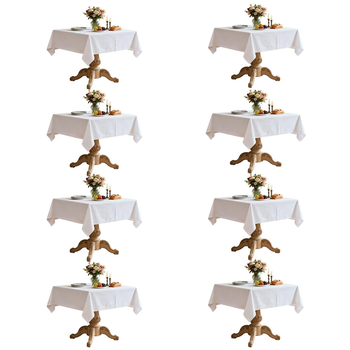 8 Pack 60 x 102 Inch White Rectangle Table Cloth for 6 Foot Tables