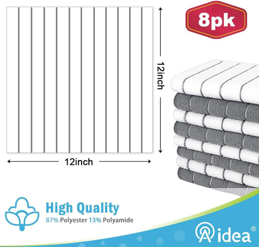 AIDEA Kitchen Towels-8PK, Dish Towels for Kitchen Grey, Dish Cloth-12”x12”
