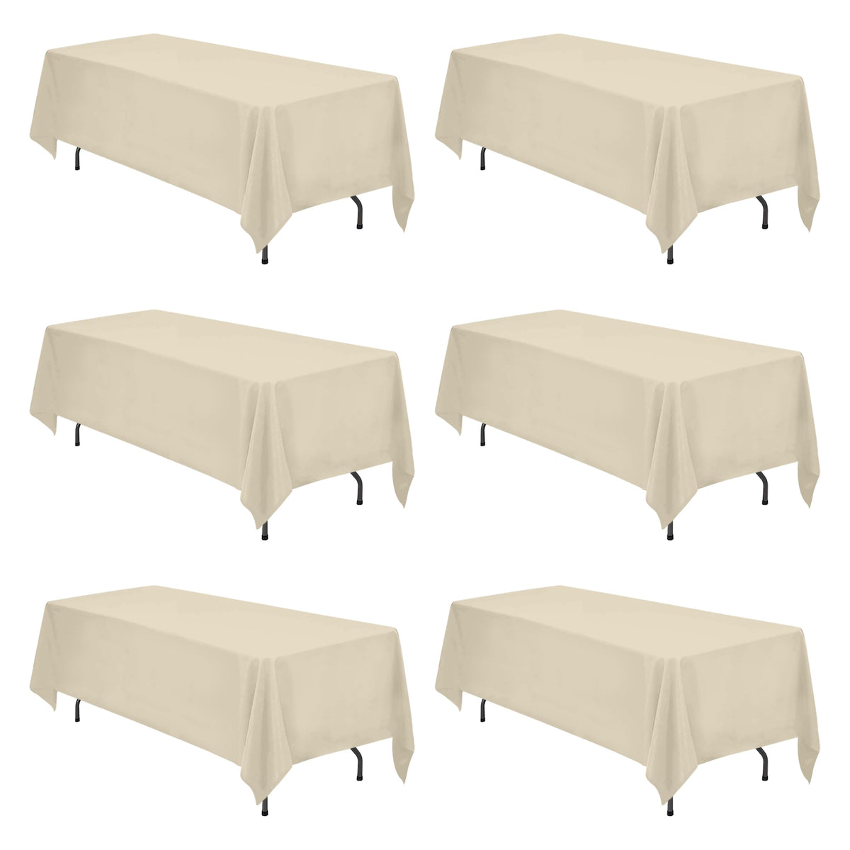 BRILLMAX 6 Pack Ivory Tablecloths 90x156 Inch for 8ft Rectangle Tables