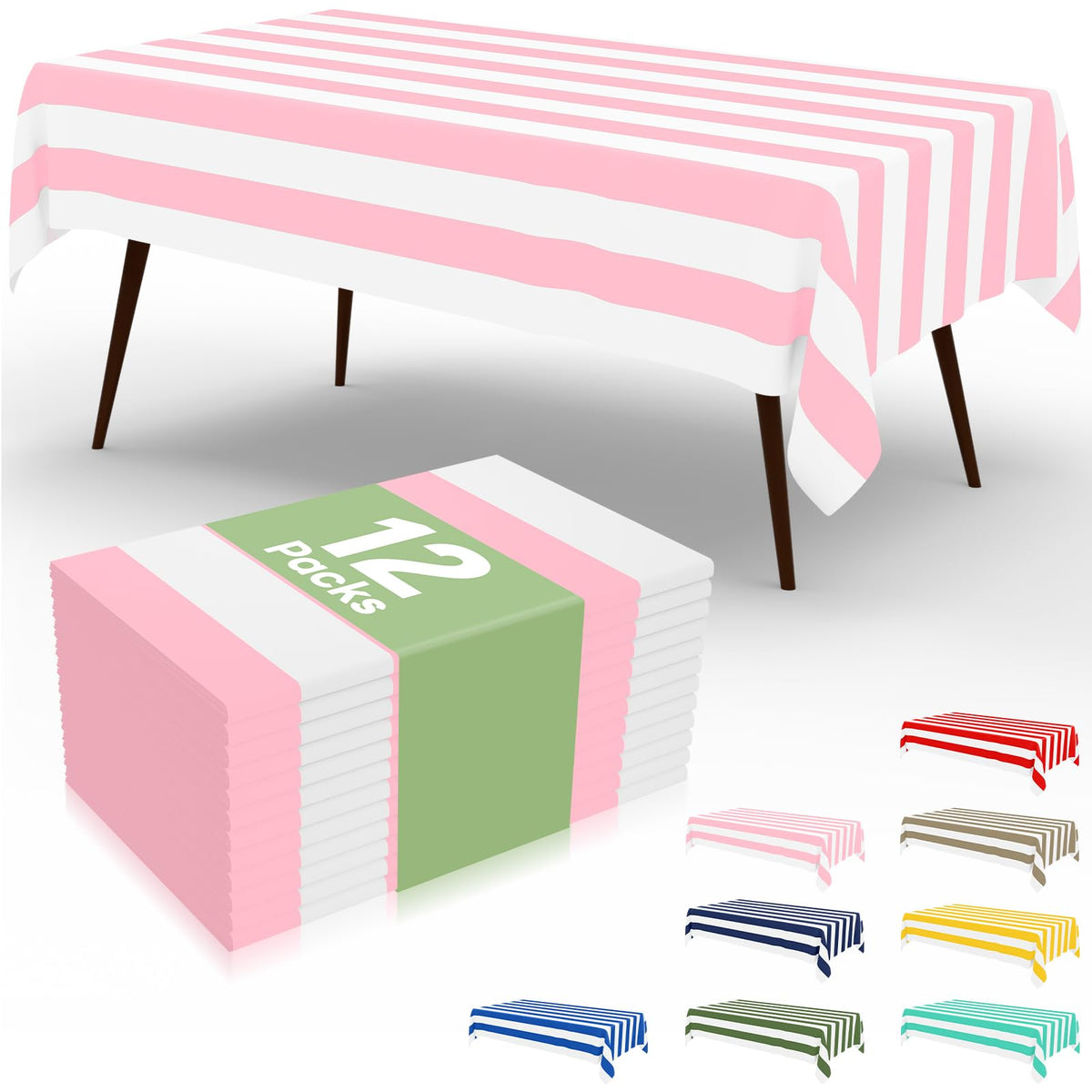 misaya 12 Packs Striped Disposable Table Cloth, 54 x 108 Inch Waterproof Rectangle Tablecloth, Leakproof & Sturdy Decorative Table Covers for Picnic, Party and Outdoor, Brown and White