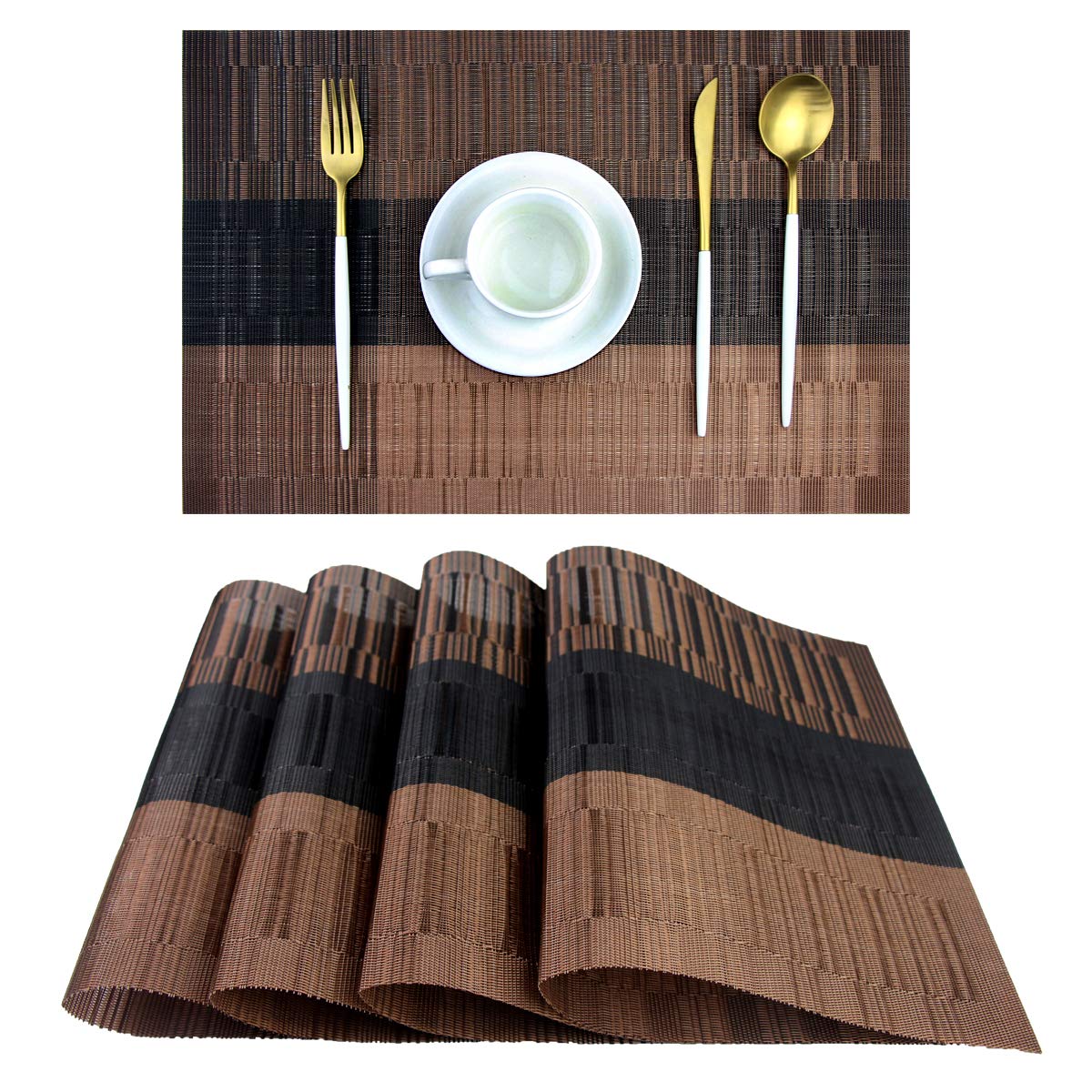 PIGCHCY Placemats,Washable Vinyl Woven Table Mats,Elegant Durable Placemats for Dining Table Set of 4 (18 x 12 inches, Pure Black)