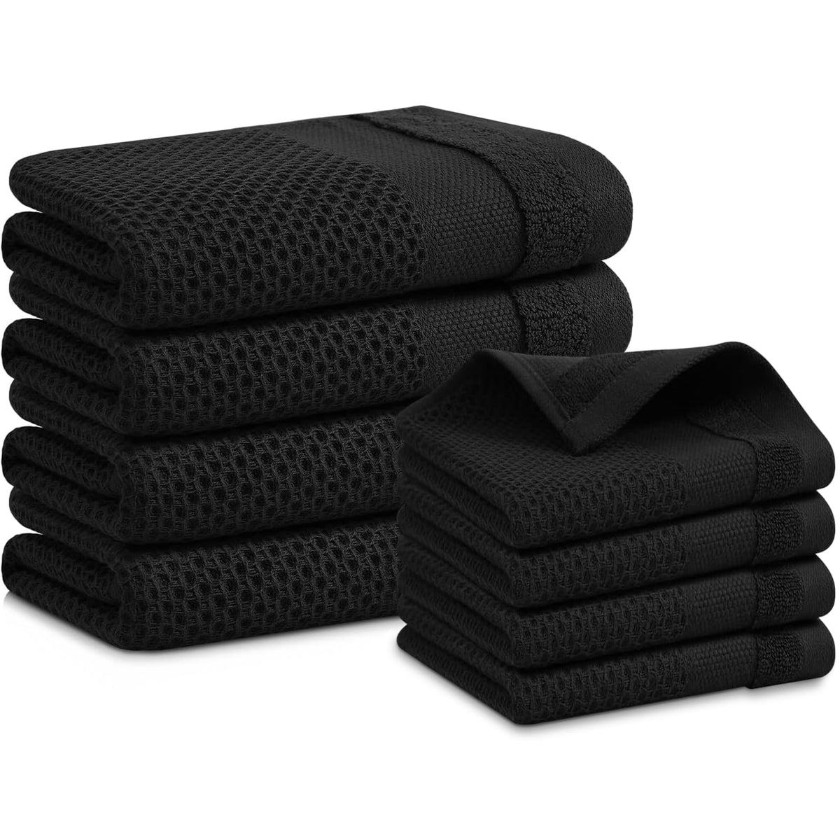 Homaxy 100% Cotton Dish Cloths, 8 Pack - 12 x 12 Inches, Black
