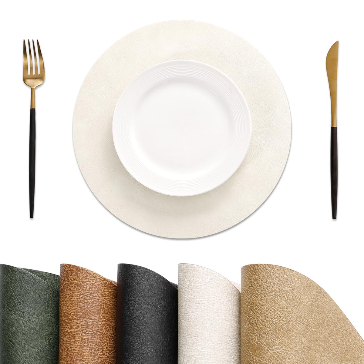 MOSAYT Vinyl Faux Leather Placemats, Set of 6, Black