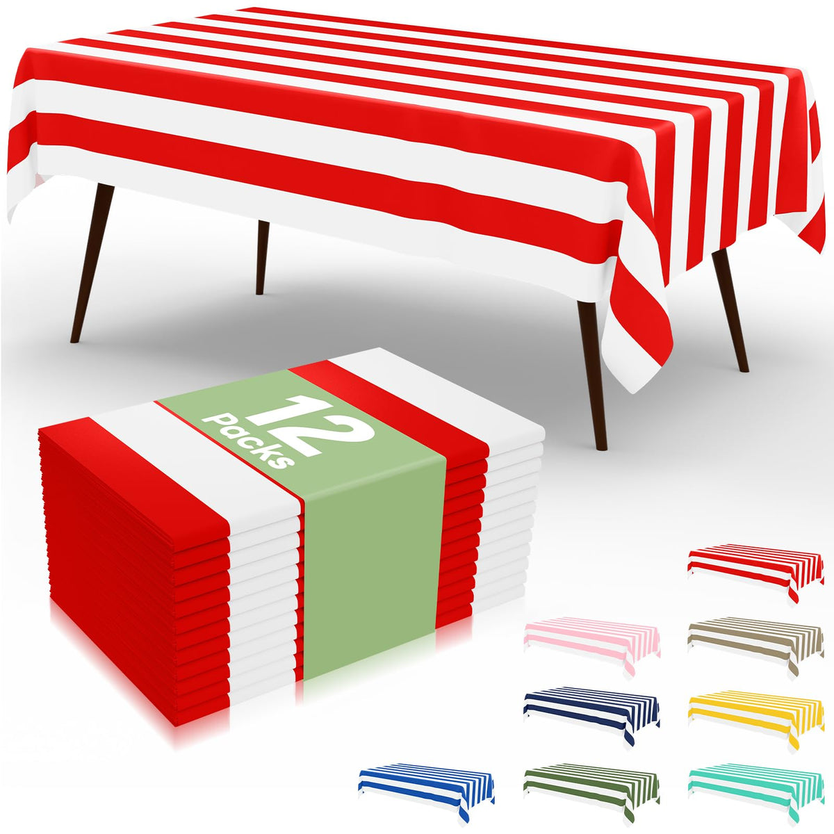 misaya 12 Packs Striped Disposable Table Cloth, 54 x 108 Inch Waterproof Rectangle Tablecloth, Leakproof & Sturdy Decorative Table Covers for Picnic, Party and Outdoor, Brown and White