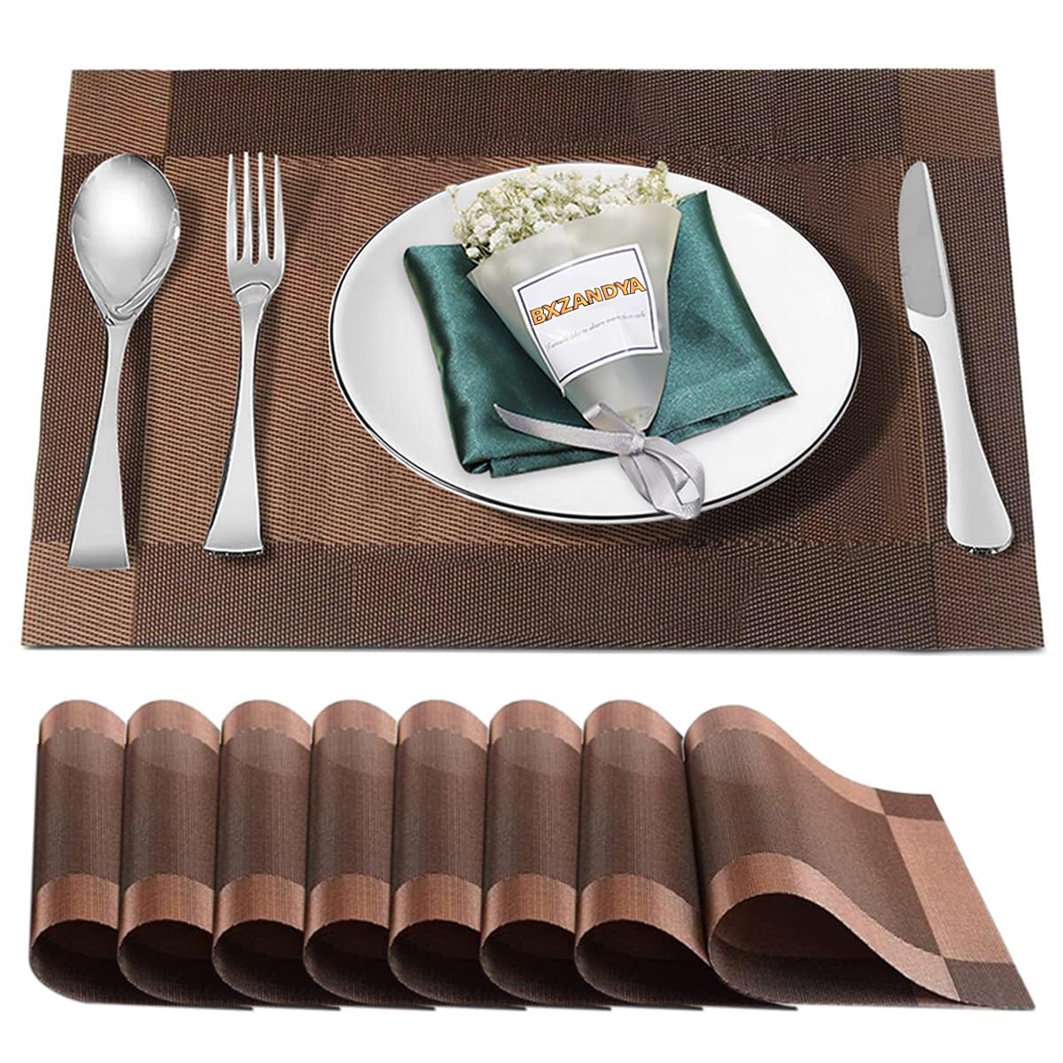 Beige Vinyl Placemats Set of 8,Washable Dining PVC Table Mats