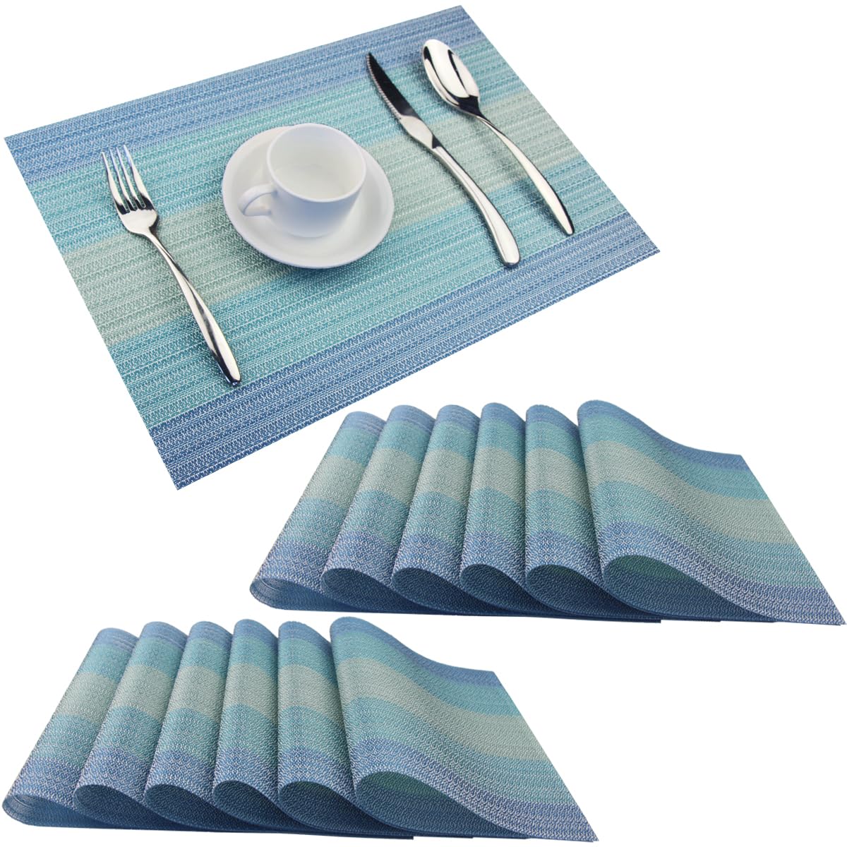 PIGCHCY Placemats,Washable Vinyl Woven Table Mats,Elegant Durable Placemats for Dining Table Set of 4 (18 x 12 inches, Pure Black)