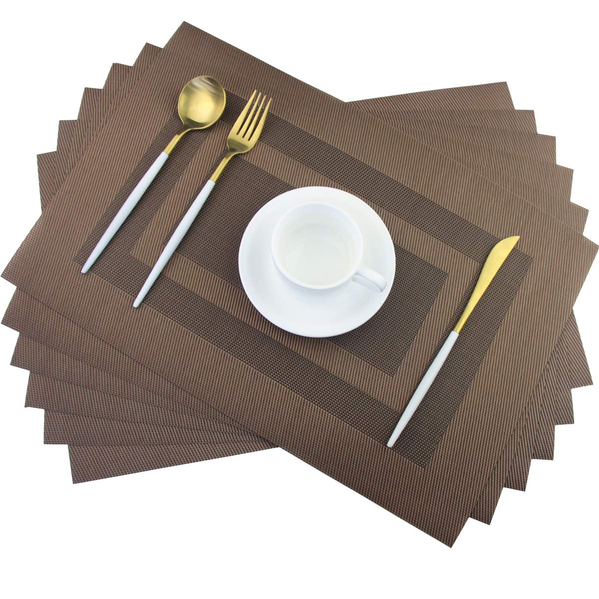 PIGCHCY Placemats,Washable Vinyl Woven Table Mats,Elegant Durable Placemats for Dining Table Set of 4 (18 x 12 inches, Pure Black)