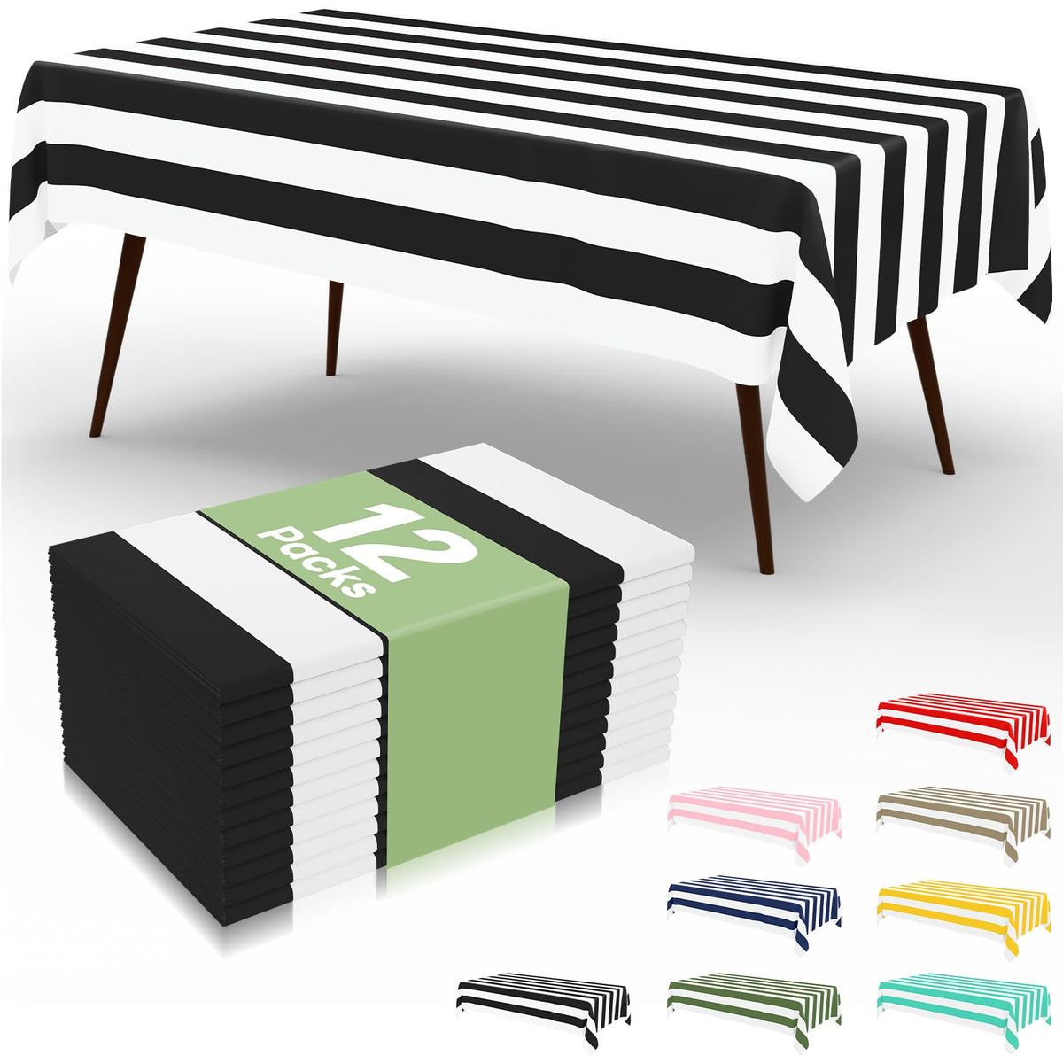 misaya 12 Packs Striped Disposable Table Cloth, 54 x 108 Inch Waterproof Rectangle Tablecloth, Leakproof & Sturdy Decorative Table Covers for Picnic, Party and Outdoor, Brown and White