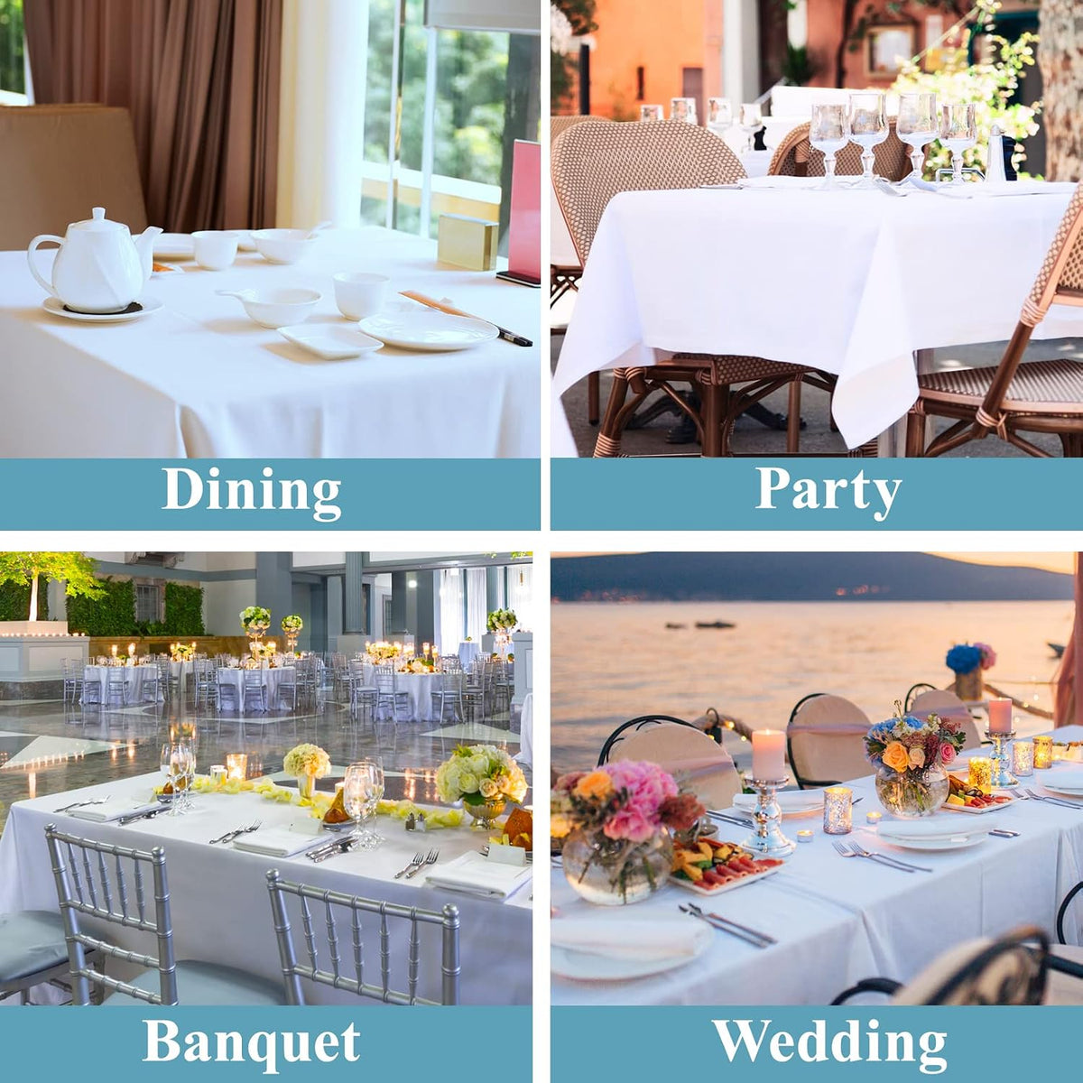 VidaFete Classic Series 10 Pack 90 * 132inch White Rectangle Tablecloth