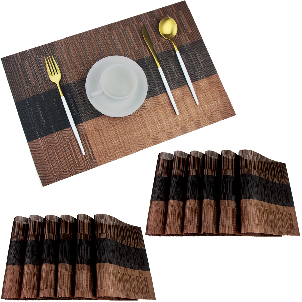 PIGCHCY Placemats,Washable Vinyl Woven Table Mats,Elegant Durable Placemats for Dining Table Set of 4 (18 x 12 inches, Pure Black)
