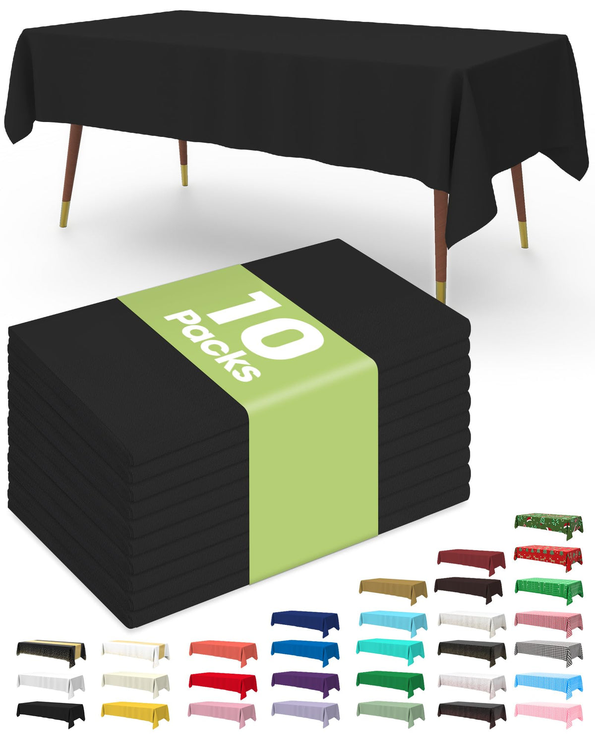 Pureegg Plastic Table Cloth Disposable 10 Pack, 54 x 108 Inch Table Cloths, Halloween Party Decorations, Summerween Decor, Halloween Tablecloths, Rectangle, Plastic Cover, Leakproof & Sturdy, Black