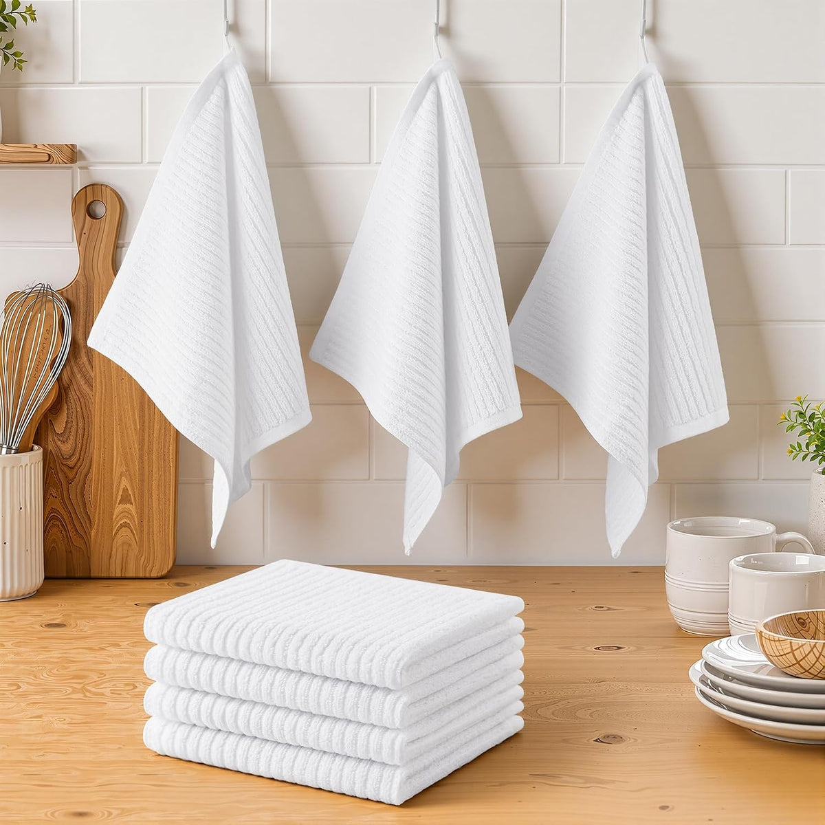 Homaxy 100% Cotton Kitchen Dish Cloths 12 Pack, 12"x12" Dish Rags, White