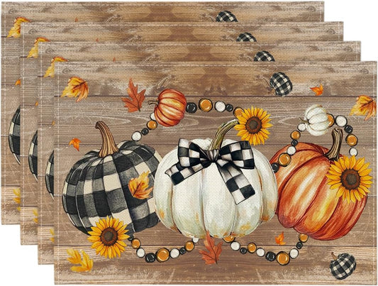 Artoid Mode Wood Pumpkins Sunflowers Fall Placemats Set of 4-12 x 18 Inch