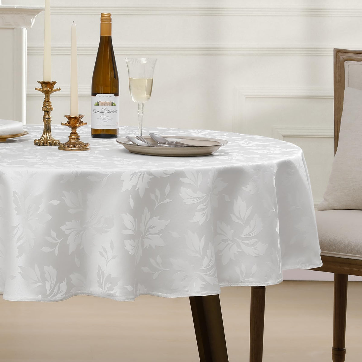 Romanstile Jacquard Rectangle Tablecloth 60 x 120 Inch, White