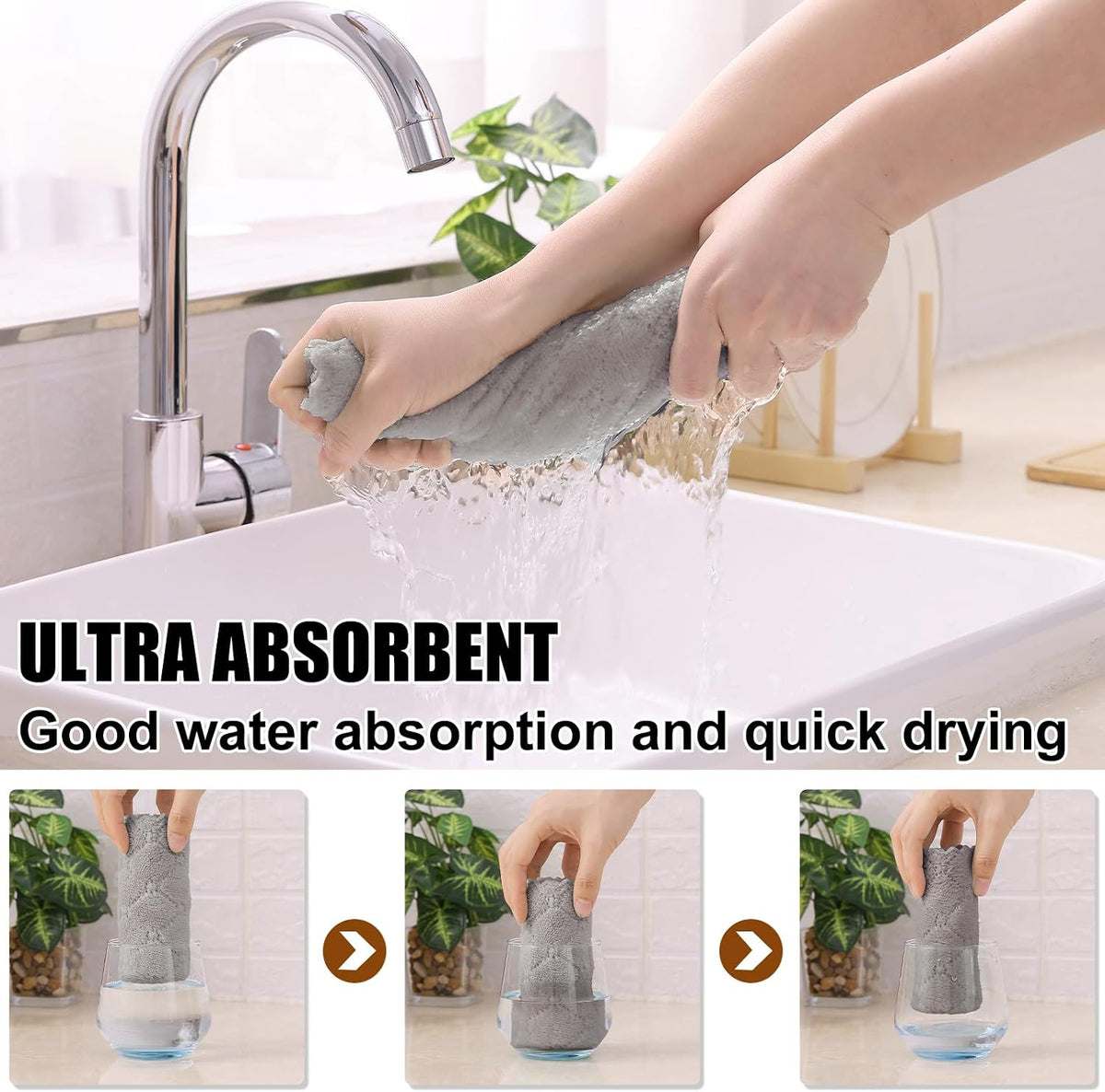 Homaxy 12 Pack Super Soft & Absorbent Dish Cloths, 10" x 10", Grey