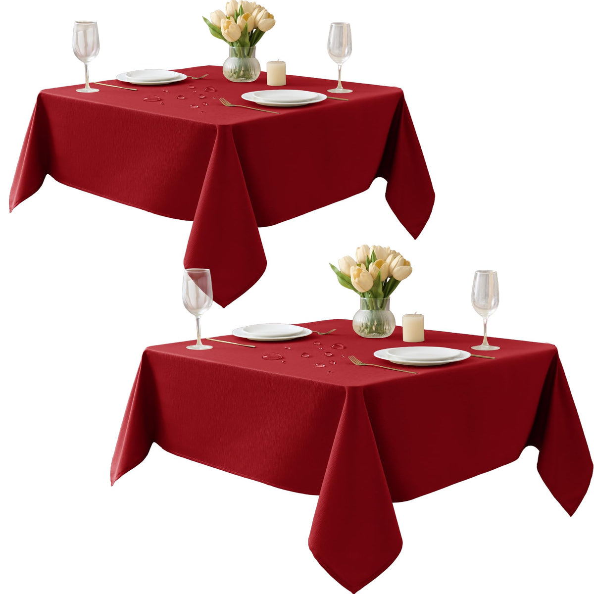 Fall Tablecloths Rectangular 6ft, 2-Pack Waterproof Slub Texture