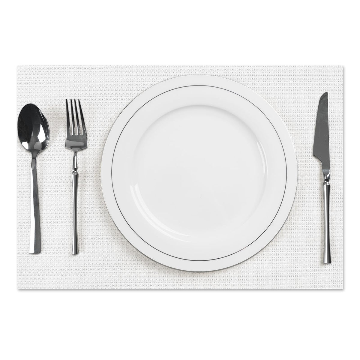 AHHFSMEI Placemats Set of 6 Washable Woven Vinyl Placemats for Dining Table Heat Resistant Non-Slip Stain Resistant Table Mats for Kitchen & Home Decor(White,6)