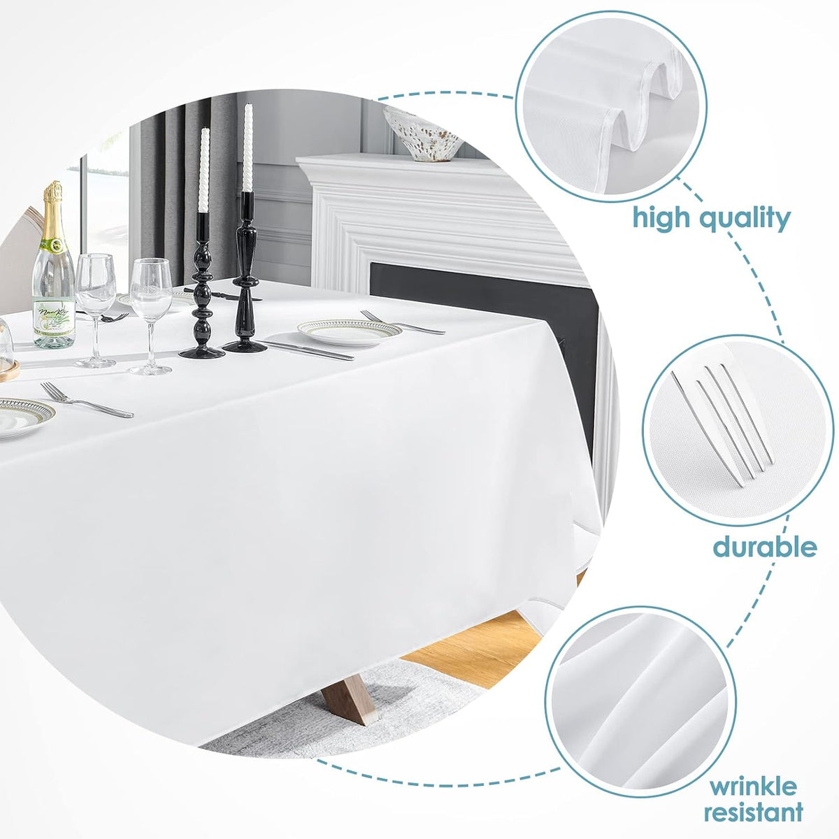 VidaFete Classic Series 10 Pack 90 * 132inch White Rectangle Tablecloth