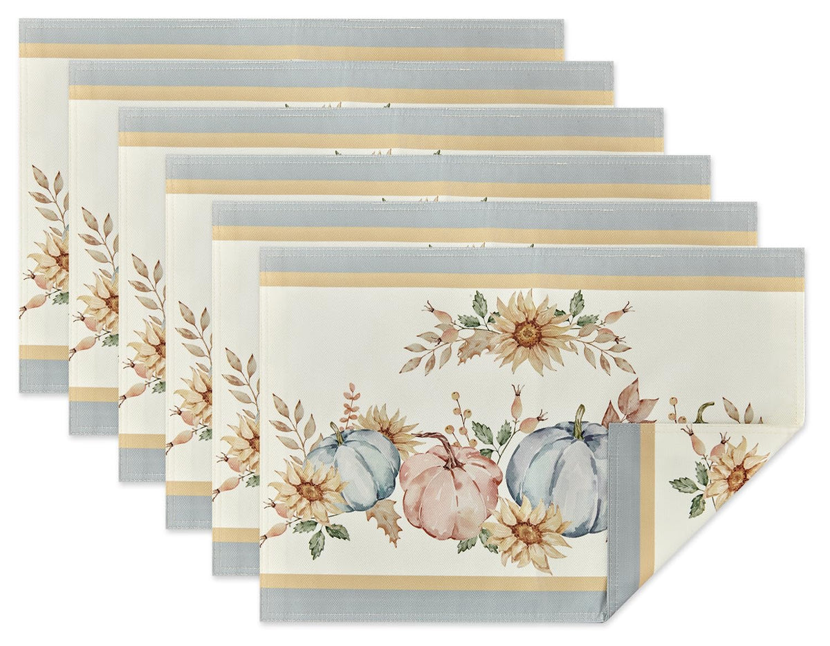 YiHomer Blue Pumpkin Bordered Thanksgiving Tabletop, Stonewashed Fall Pumpkin and Sunflower Cottage Print Easy Care Fabric, Farmhouse Harvest, Tablecloth, 52 x 52 Square