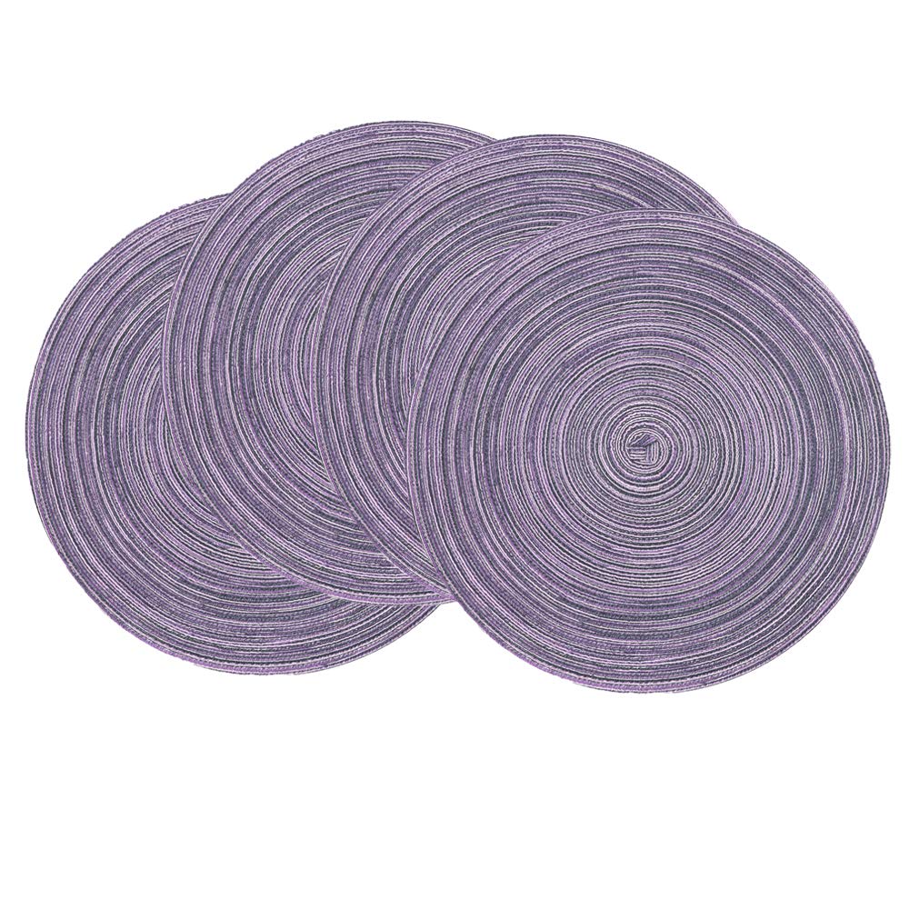 SHACOS Round Braided Placemats Set of 8 Cotton Fabric Round Table Mats Non Slip Washable 15 inch Round Place Mats Home Party Table Decor (Beige, 8)