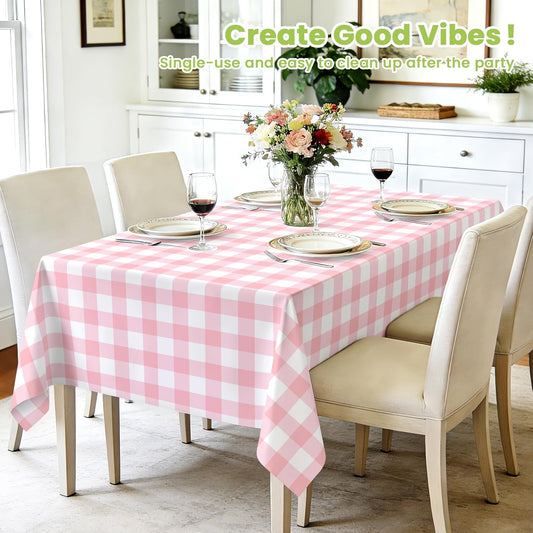 Mulbozy 4 Pcs Pink Gingham Tablecloth 54×108in, Pink Checkered Table Cloth