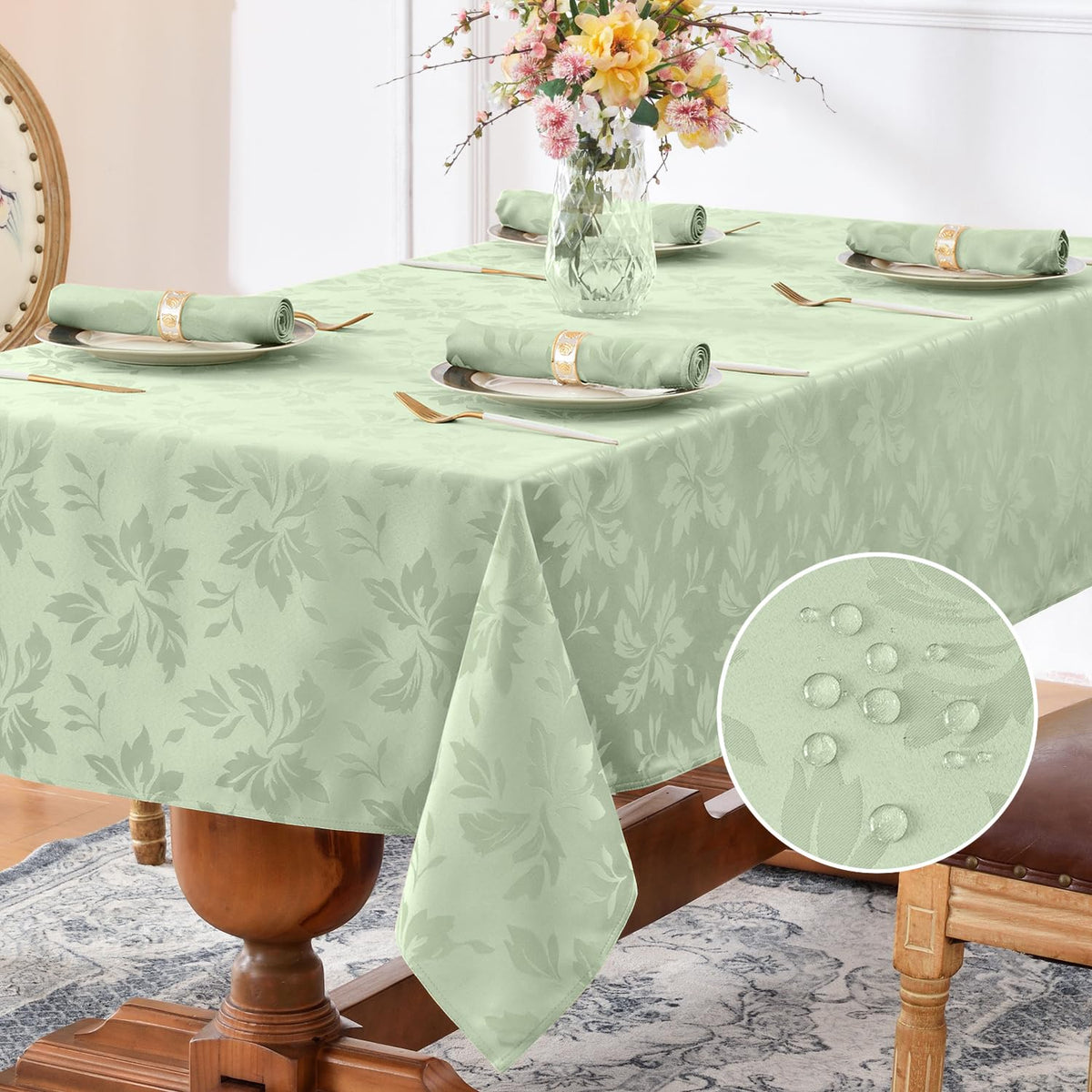 Romanstile Jacquard Rectangle Tablecloth 60 x 120 Inch, White