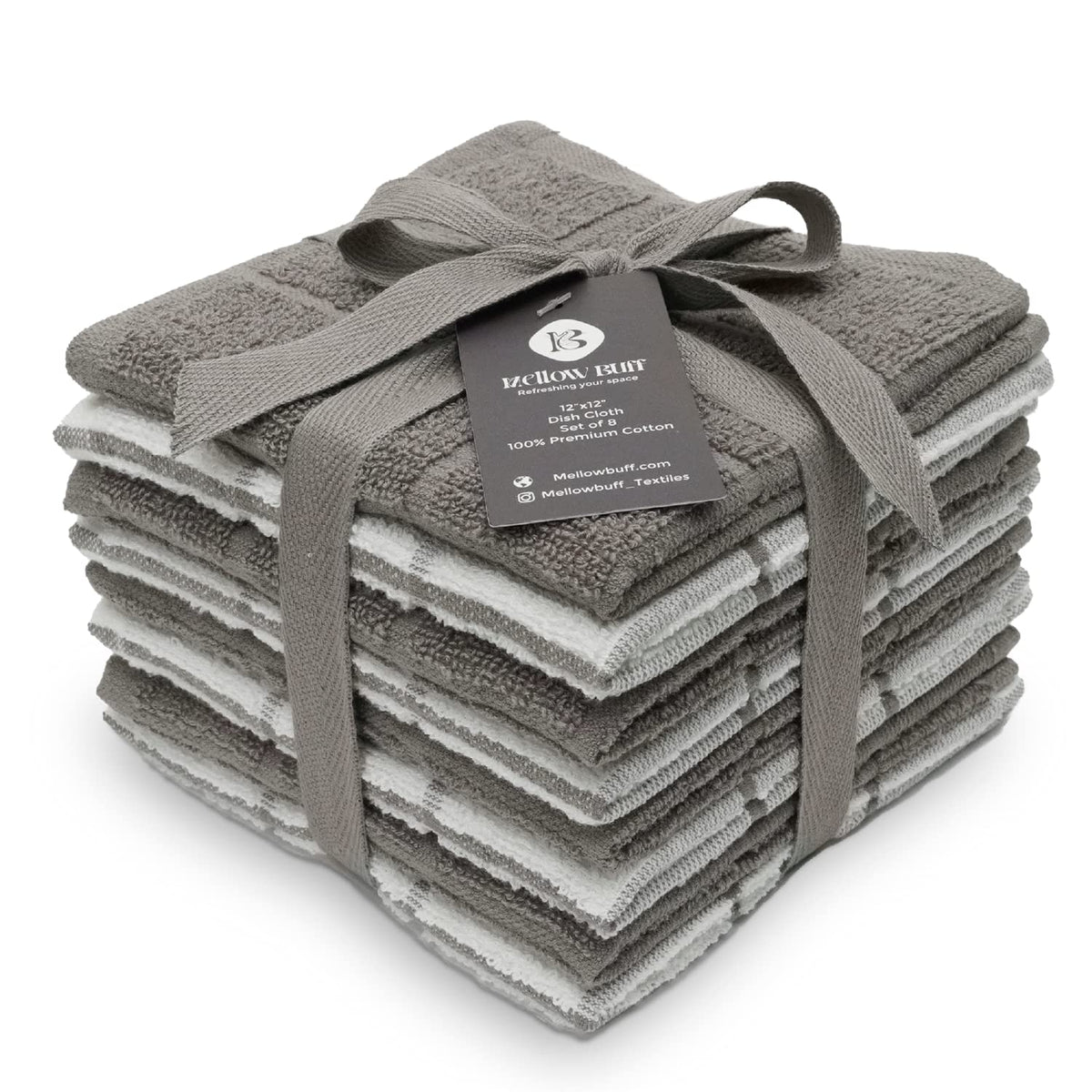 100% Cotton Terry Dish Cloth & Dish Towel, 8 Pack, Super Soft and Absorbent Kitchen Towels, Perfect for Kitchen Cleaning and Dish Washing (TAN (Solid and Checks) 8 Pack)