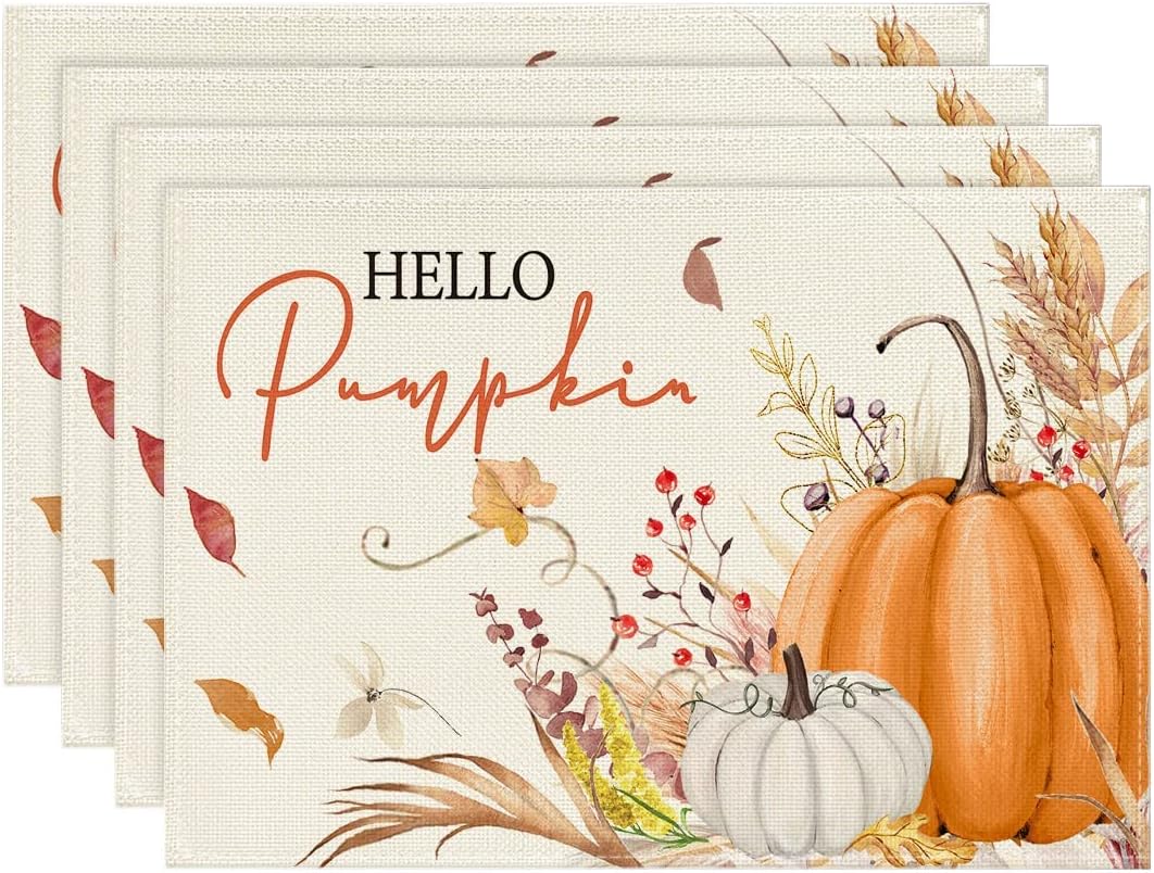 Artoid Mode Hello Pumpkin Fall Placemats Set of 4-12 x 18 Inch
