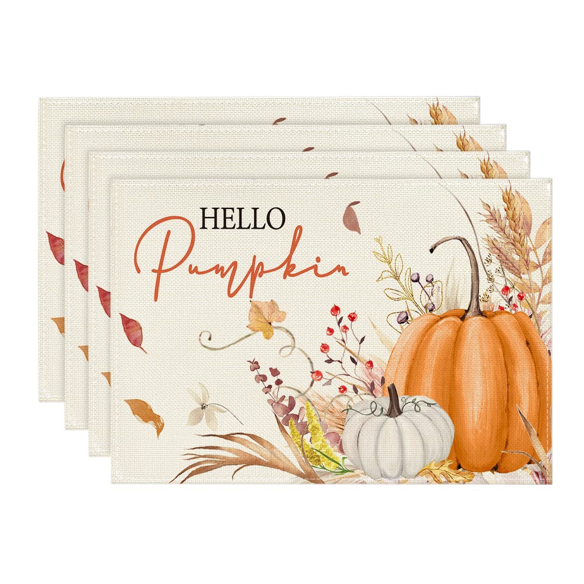 Artoid Mode Hello Pumpkin Fall Placemats Set of 4-12 x 18 Inch