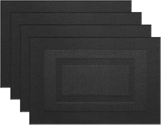 PIGCHCY Placemats,Washable Vinyl Woven Table Mats,Elegant Durable Placemats for Dining Table Set of 4 (18 x 12 inches, Pure Black)