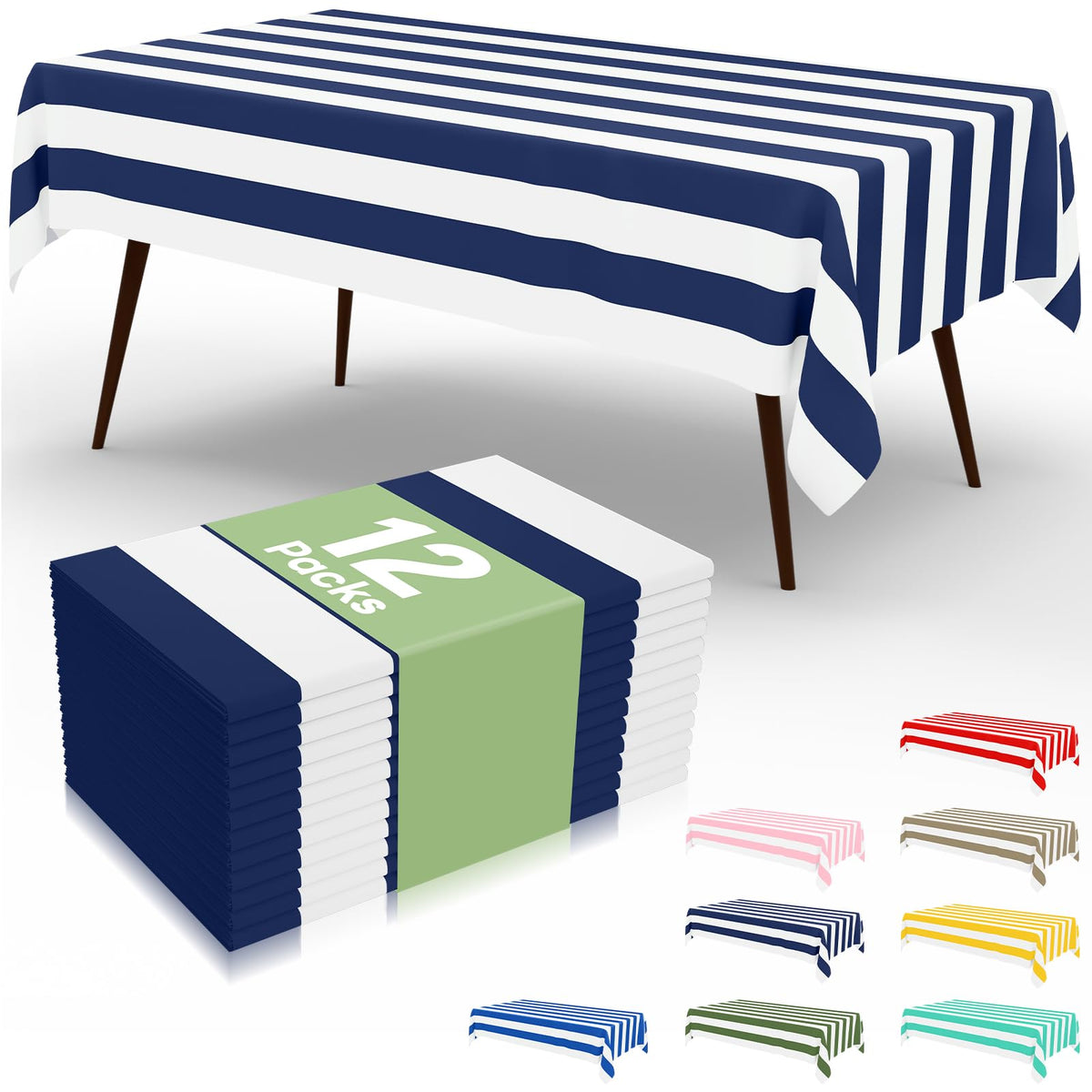 misaya 12 Packs Striped Disposable Table Cloth, 54 x 108 Inch Waterproof Rectangle Tablecloth, Leakproof & Sturdy Decorative Table Covers for Picnic, Party and Outdoor, Brown and White