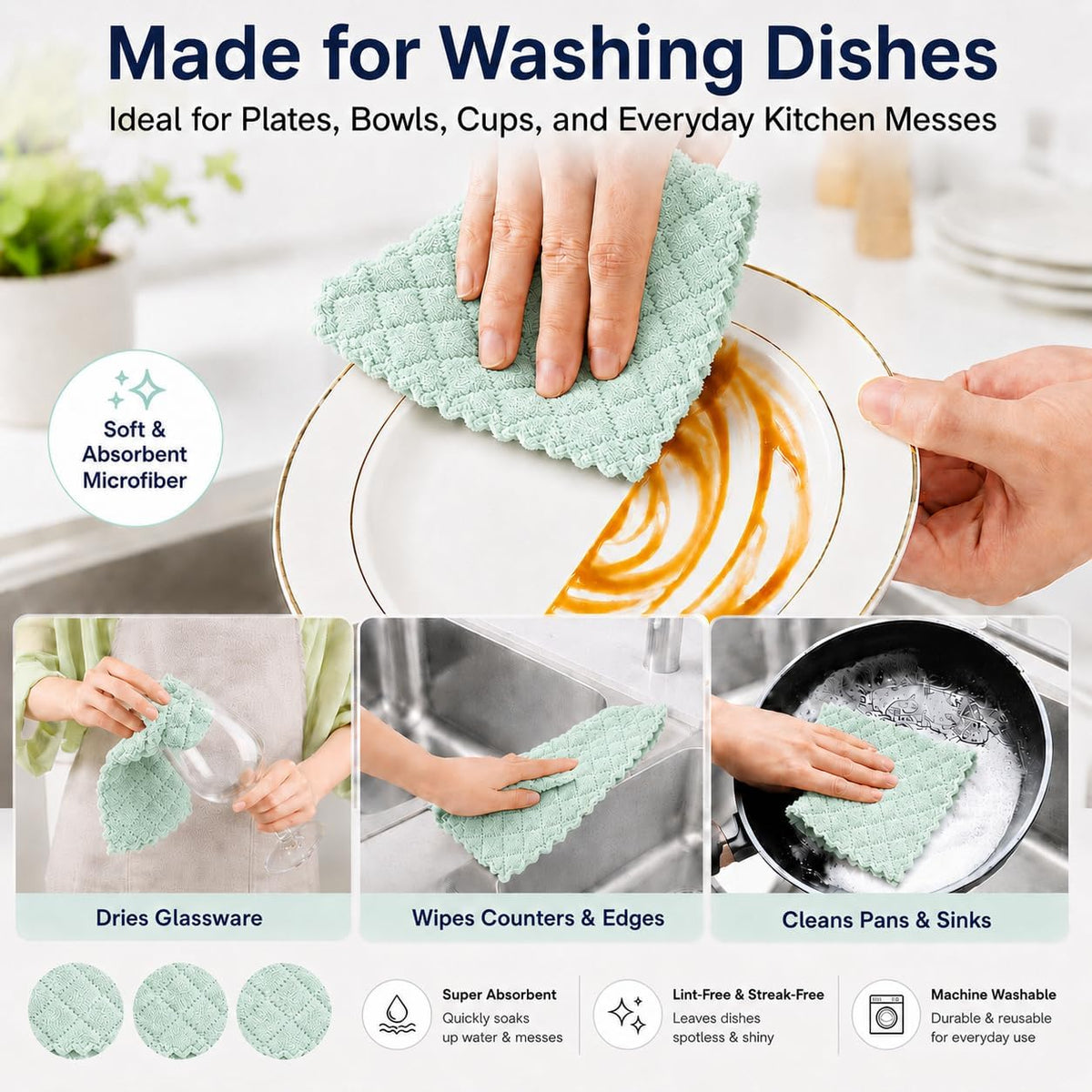 kimteny 12 Pack Dish Cloths for Washing Dishes