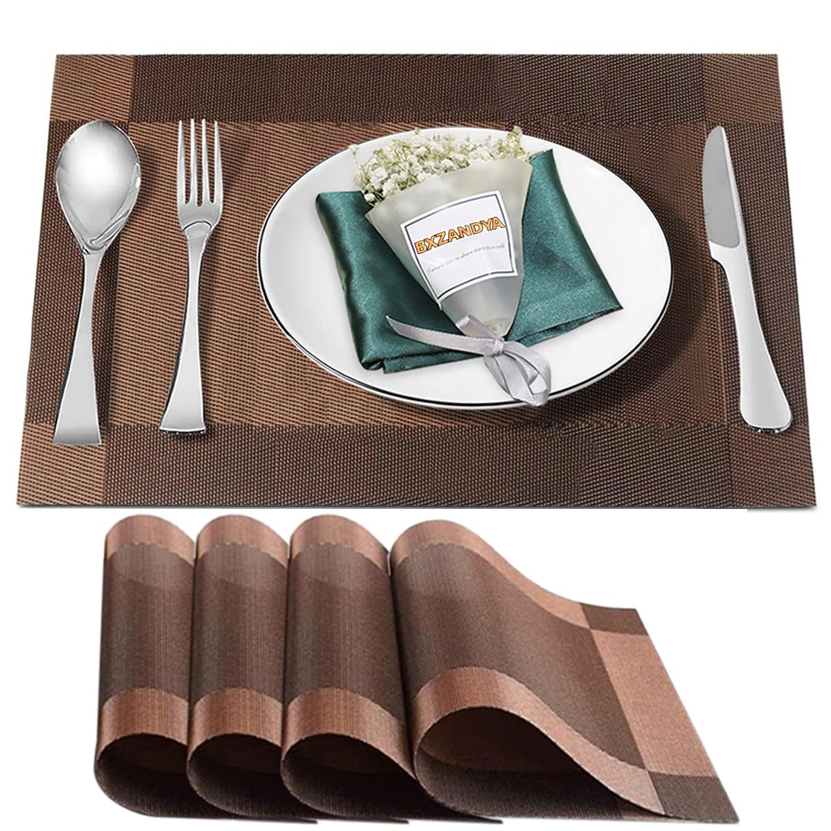 Beige Vinyl Placemats Set of 8,Washable Dining PVC Table Mats
