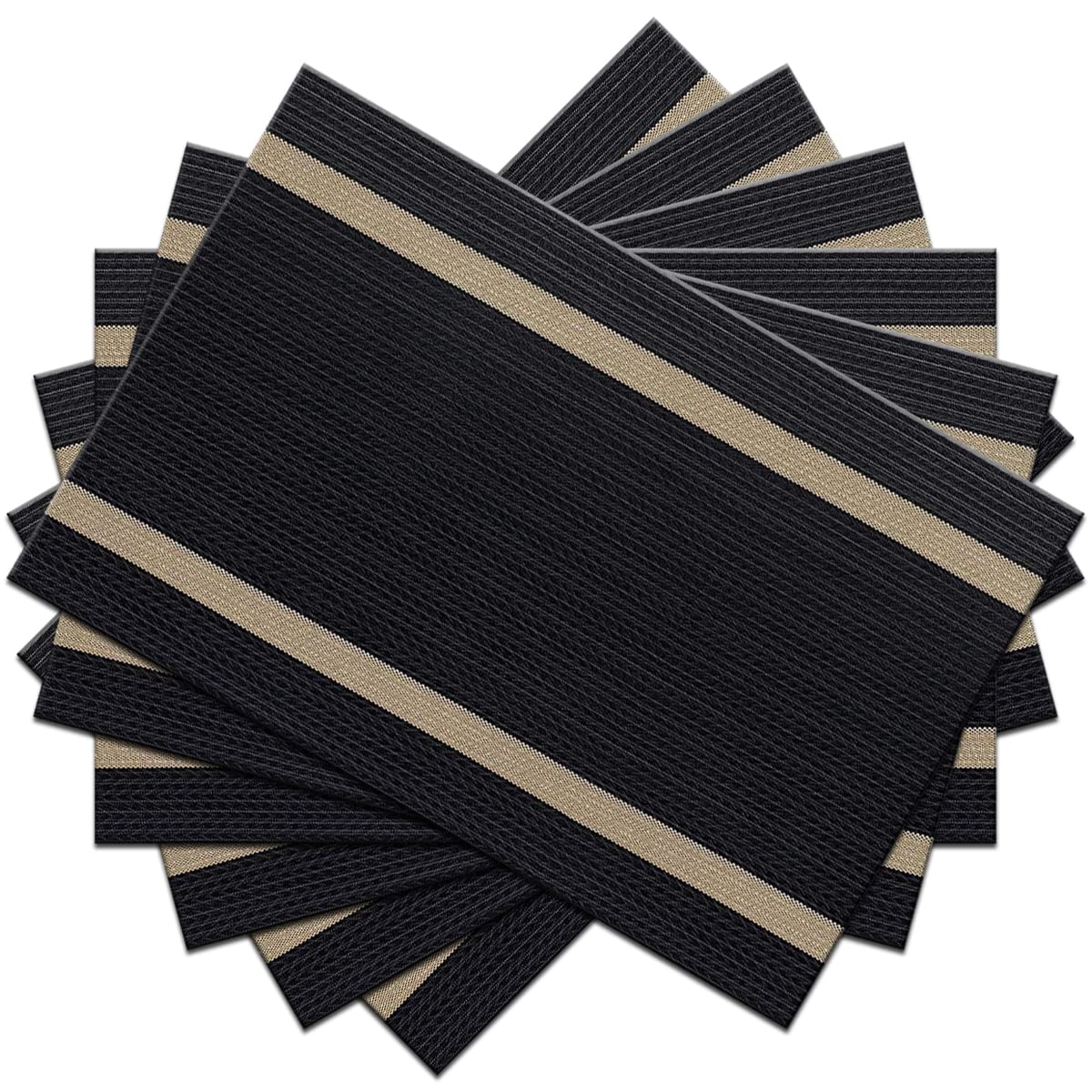 PIGCHCY Placemats,Washable Vinyl Woven Table Mats,Elegant Durable Placemats for Dining Table Set of 4 (18 x 12 inches, Pure Black)
