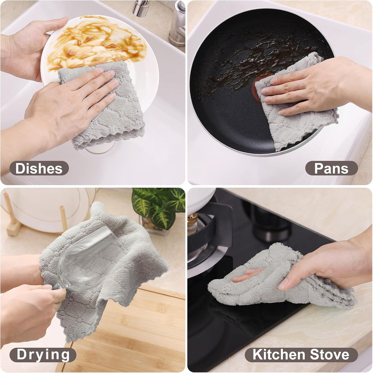 Homaxy 12 Pack Super Soft & Absorbent Dish Cloths, 10" x 10", Grey