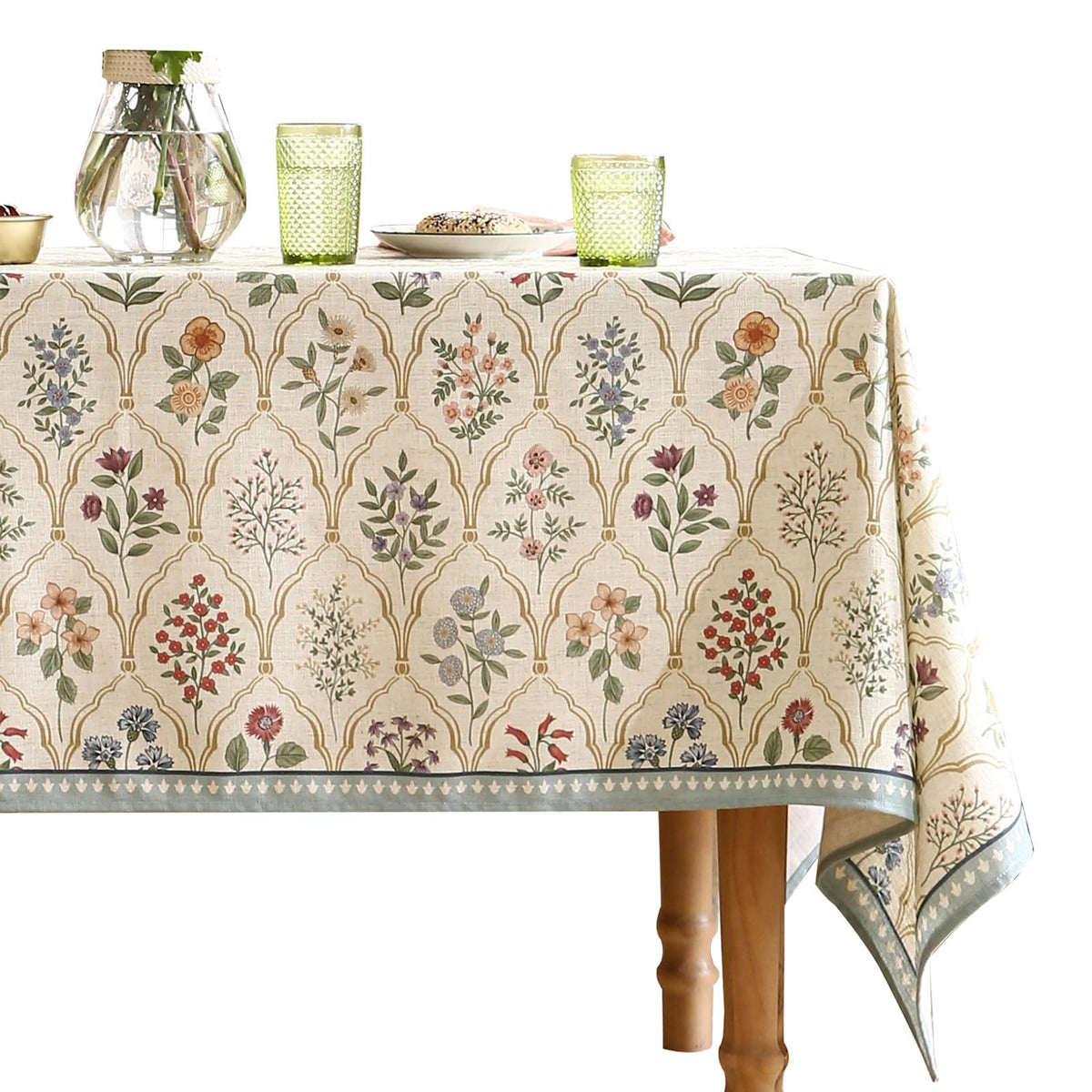 ISAENNE Designer Linen Rectangular Long Tablecloth,118"x67"-Serenity G