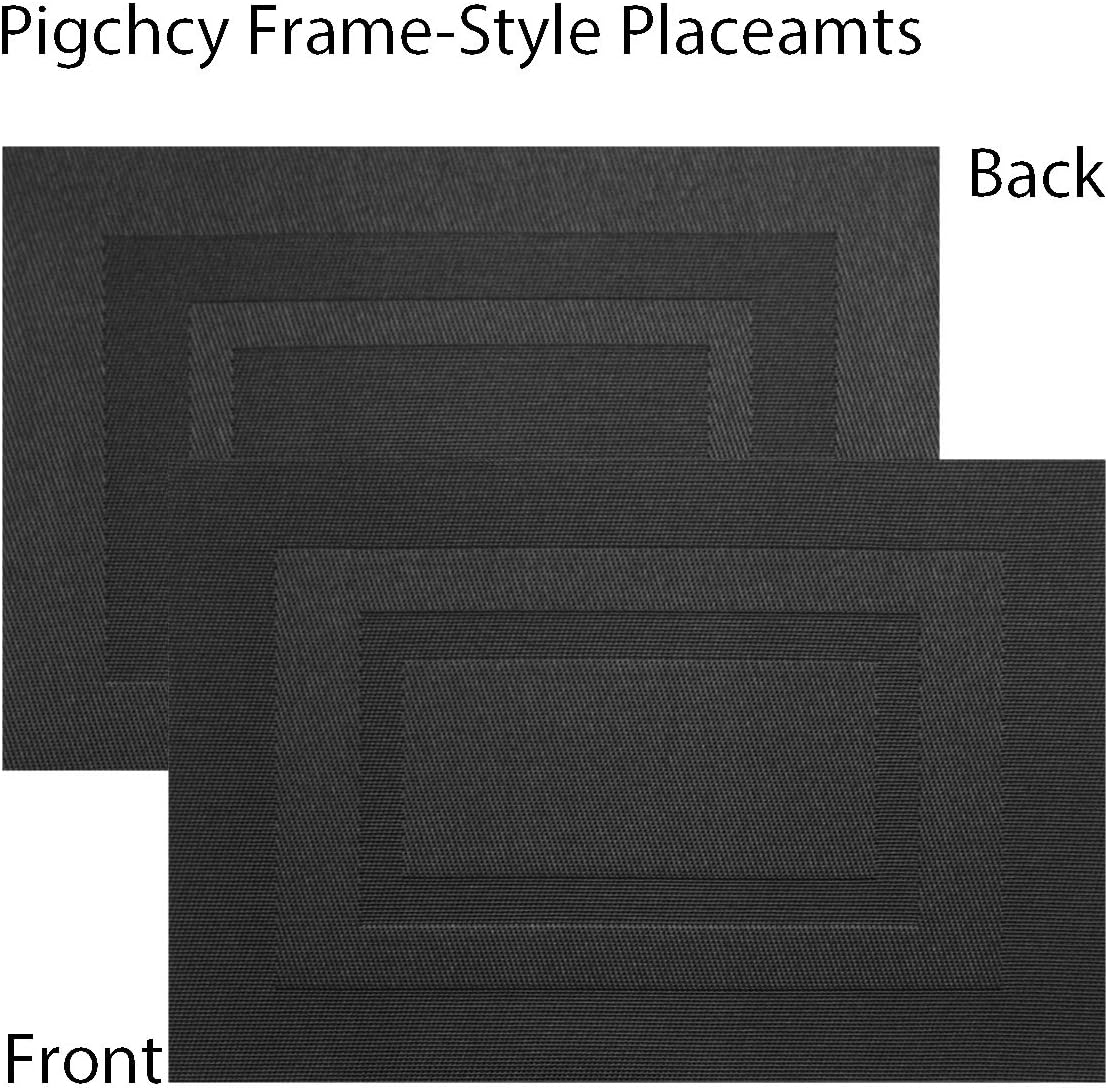 PIGCHCY Placemats,Washable Vinyl Woven Table Mats,Elegant Durable Placemats for Dining Table Set of 4 (18 x 12 inches, Pure Black)