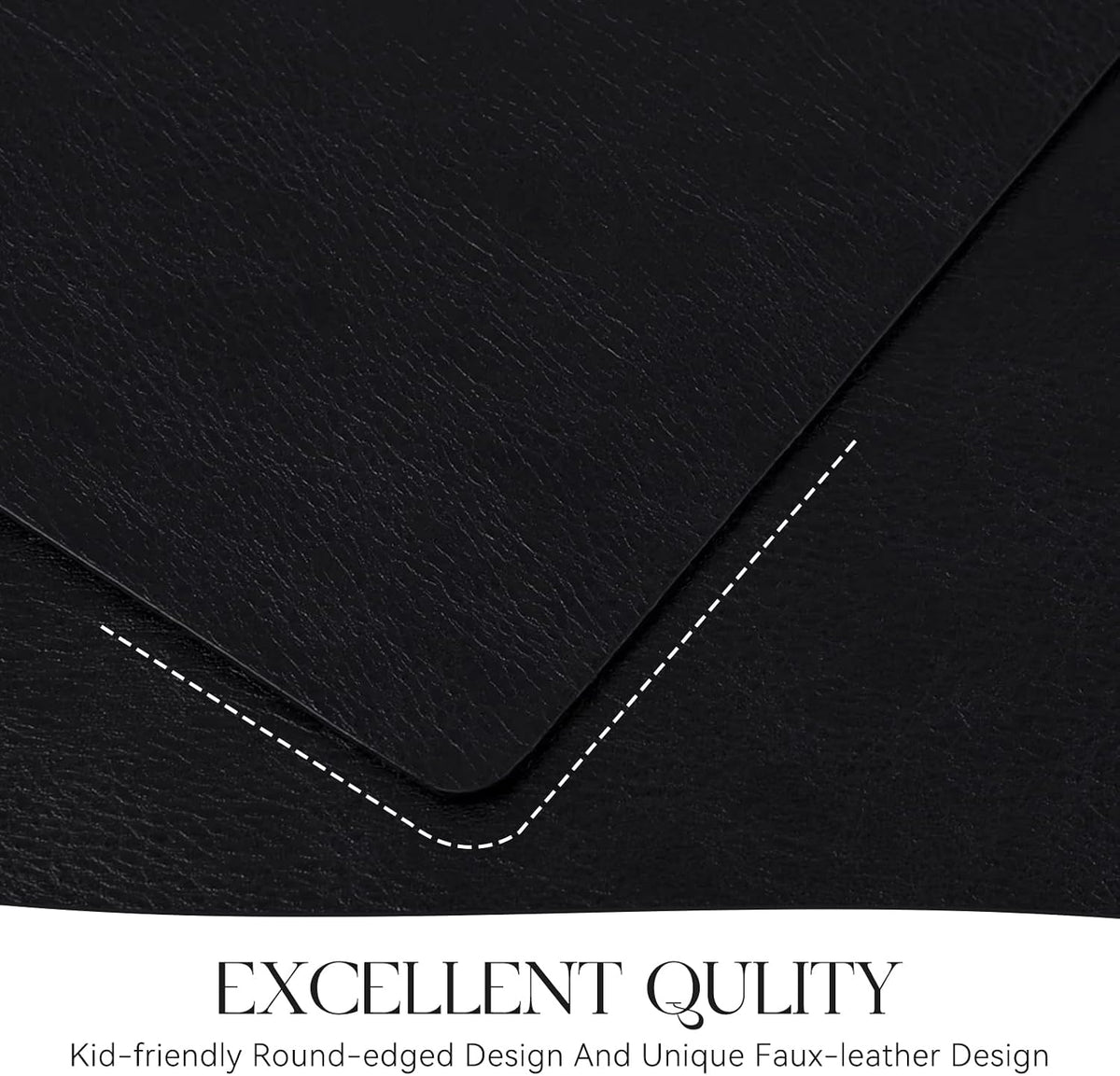 MOSAYT Vinyl Faux Leather Placemats, Set of 6, Black