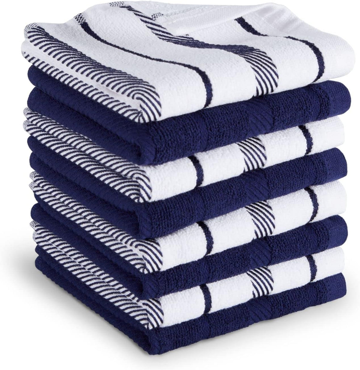 KitchenAid Albany Dishcloth 8 Pack Set, Blue Velvet/White, 12"x12"