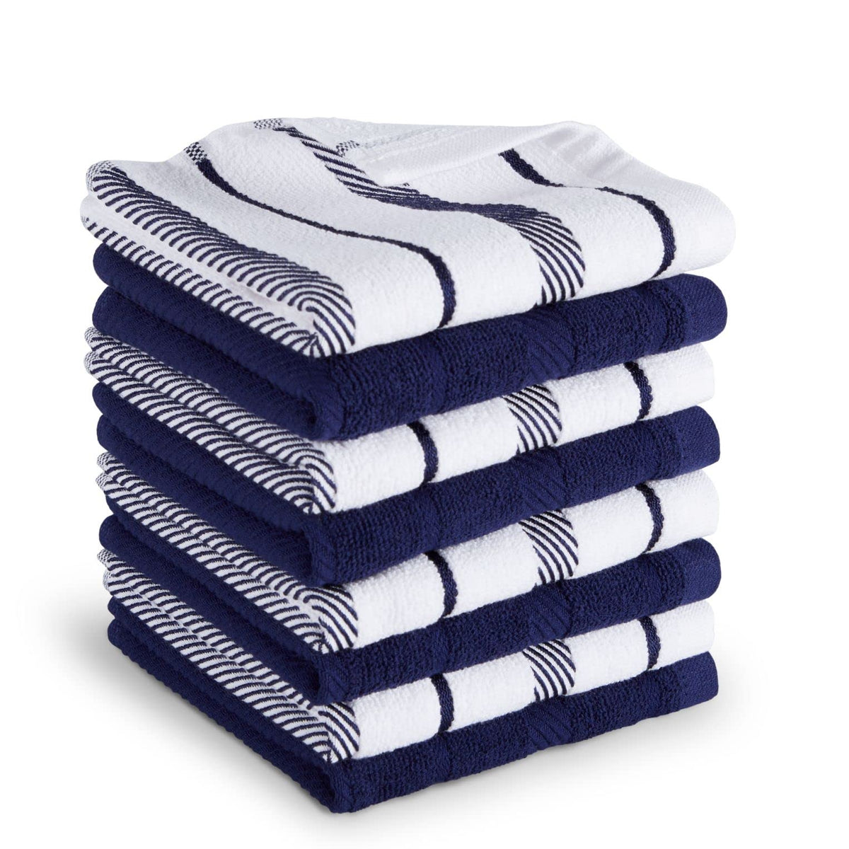 KitchenAid Albany Dishcloth 8 Pack Set, Blue Velvet/White, 12"x12"