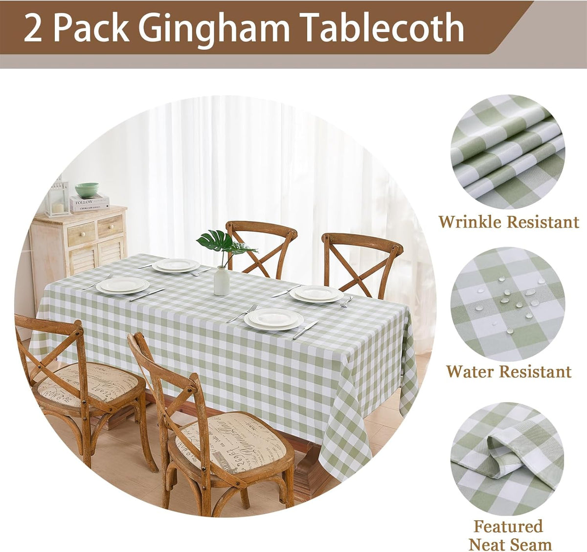 2 Pack Gingham Tablecloth Rectangle Checkered Tablecloth Washable