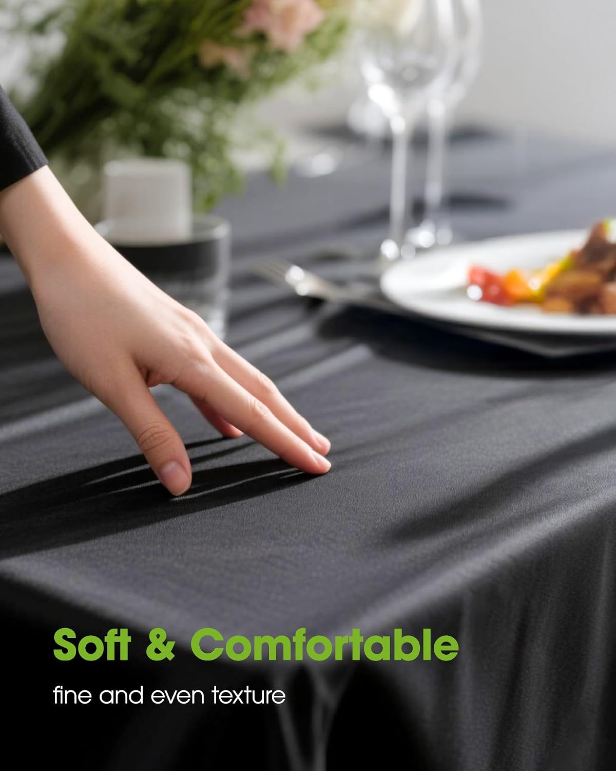 Pureegg Polyester Tablecloth 60" x 84" Reusable & Washable 1 Pack Black