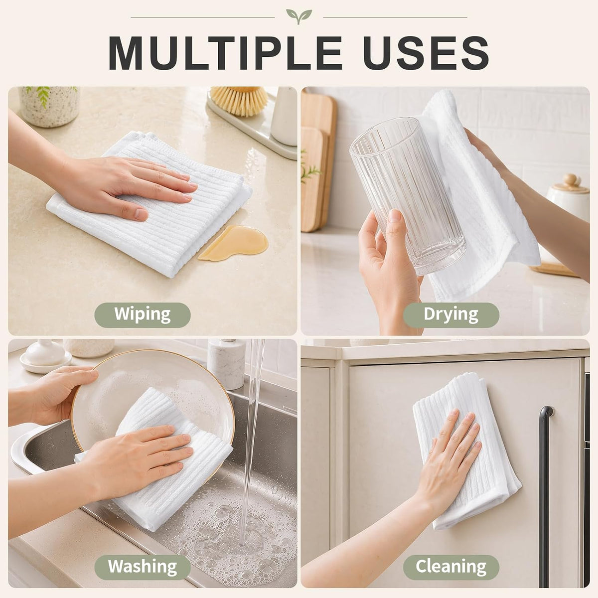 Homaxy 100% Cotton Kitchen Dish Cloths 12 Pack, 12"x12" Dish Rags, White