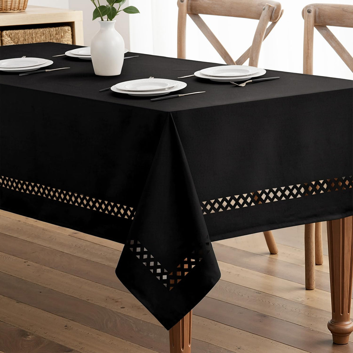 MIULEE Beige Rectangle Tablecloth with Decorative Cutouts 60x84 Inch