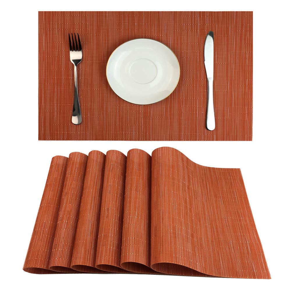 WAZAIGUR Placemats Set of 4 for Dining Table, 17.7" x 11.8", Orange