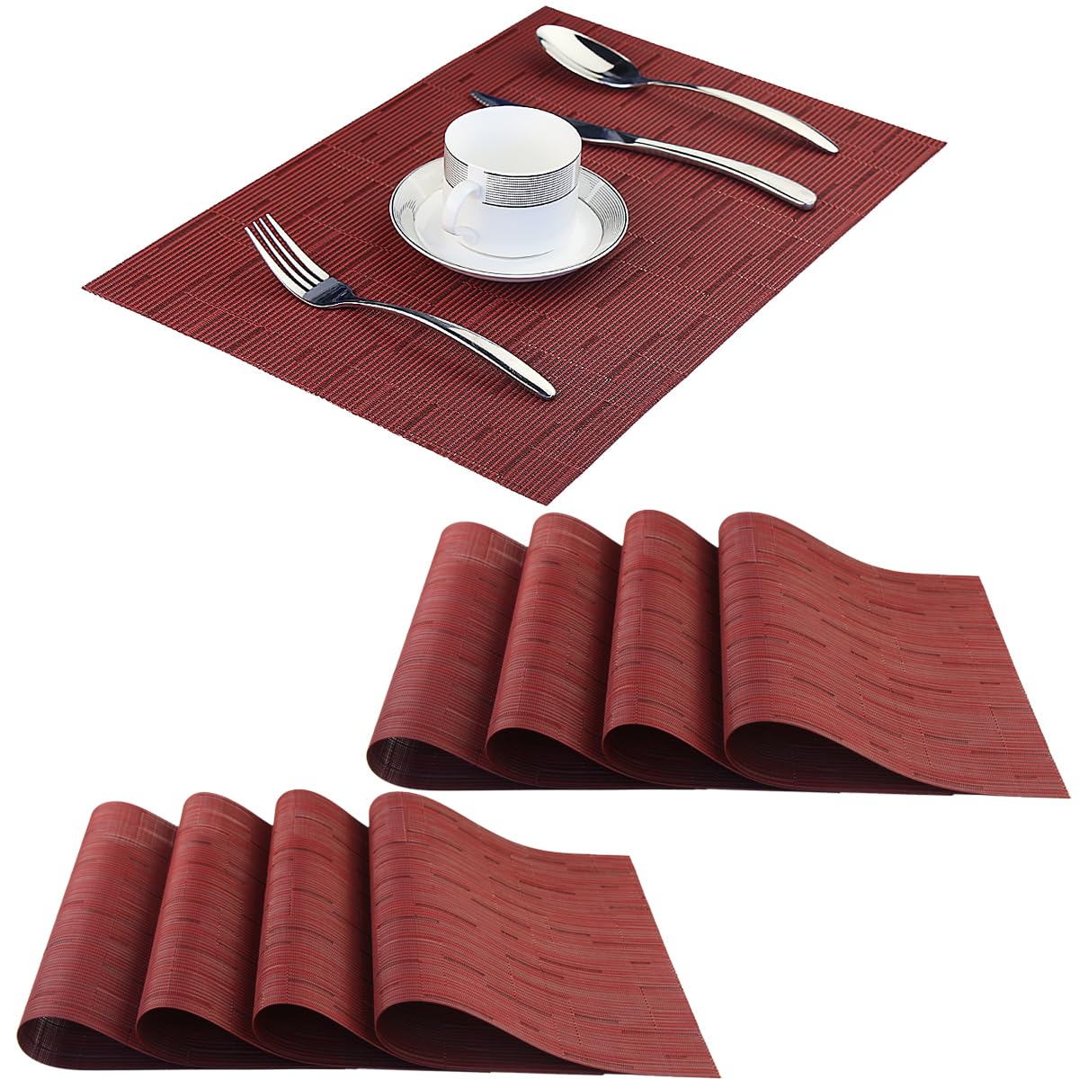 PIGCHCY Placemats,Washable Vinyl Woven Table Mats,Elegant Durable Placemats for Dining Table Set of 4 (18 x 12 inches, Pure Black)