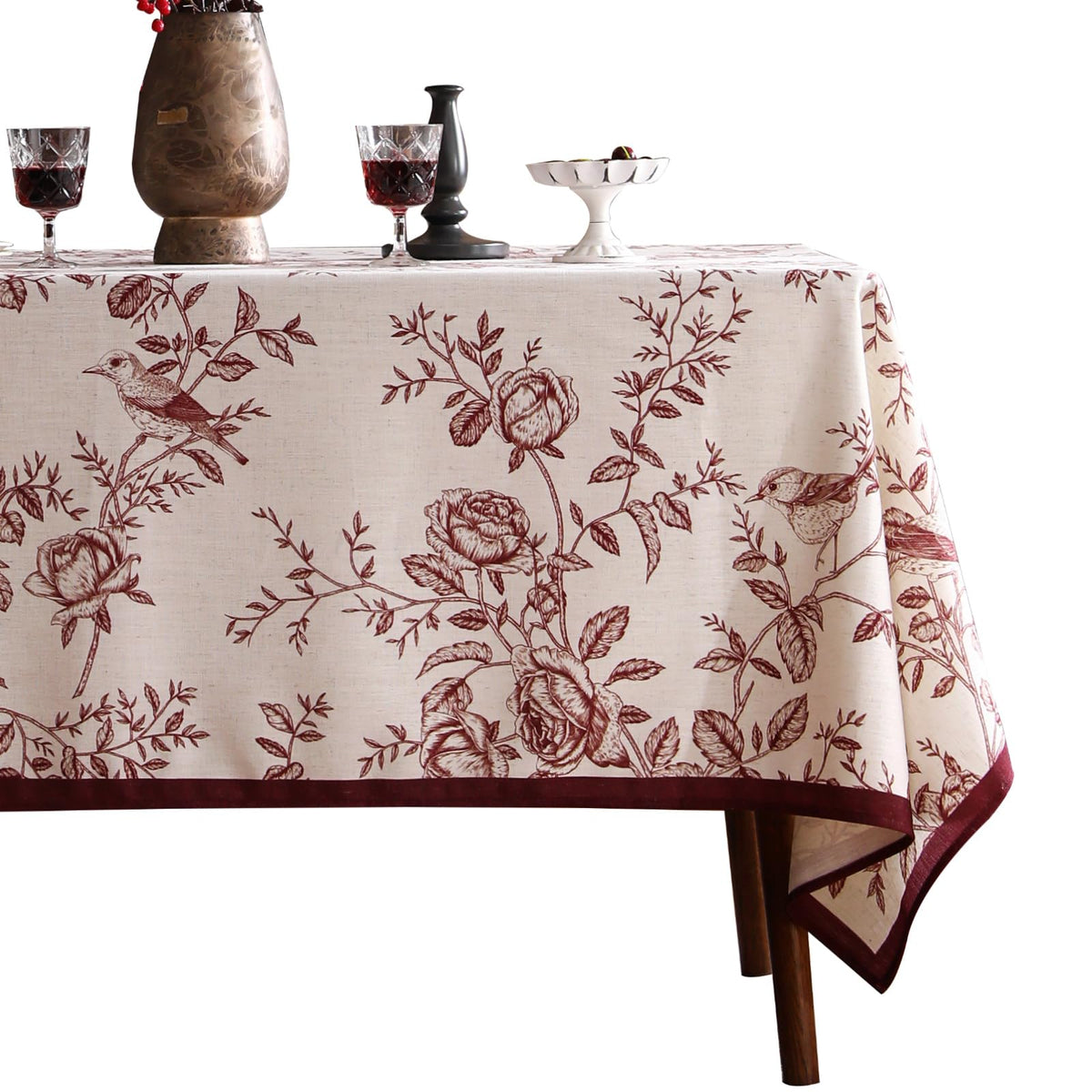 ISAENNE Designer Linen Rectangular Long Tablecloth,118"x67"-Serenity G