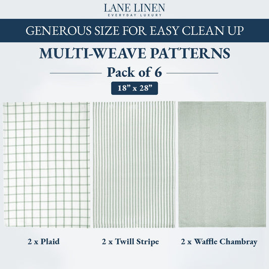 LANE LINEN Dish Towels for Kitchen 100% Cotton Tightly Woven 6 Pack - Olive